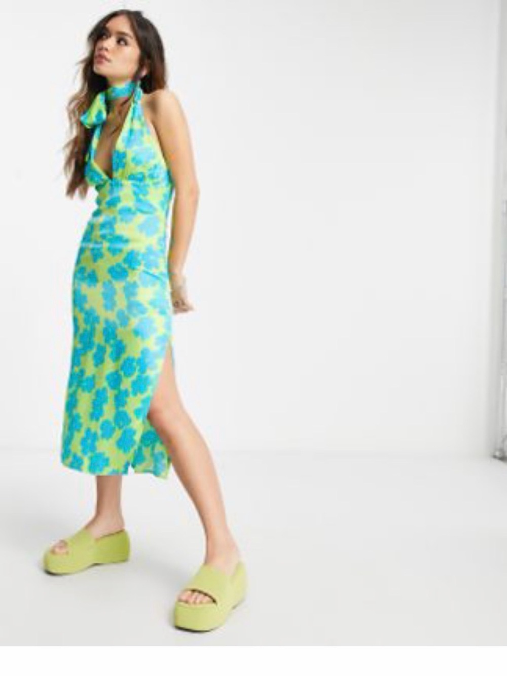 Bershka Floral Halter Summer Midi Dress